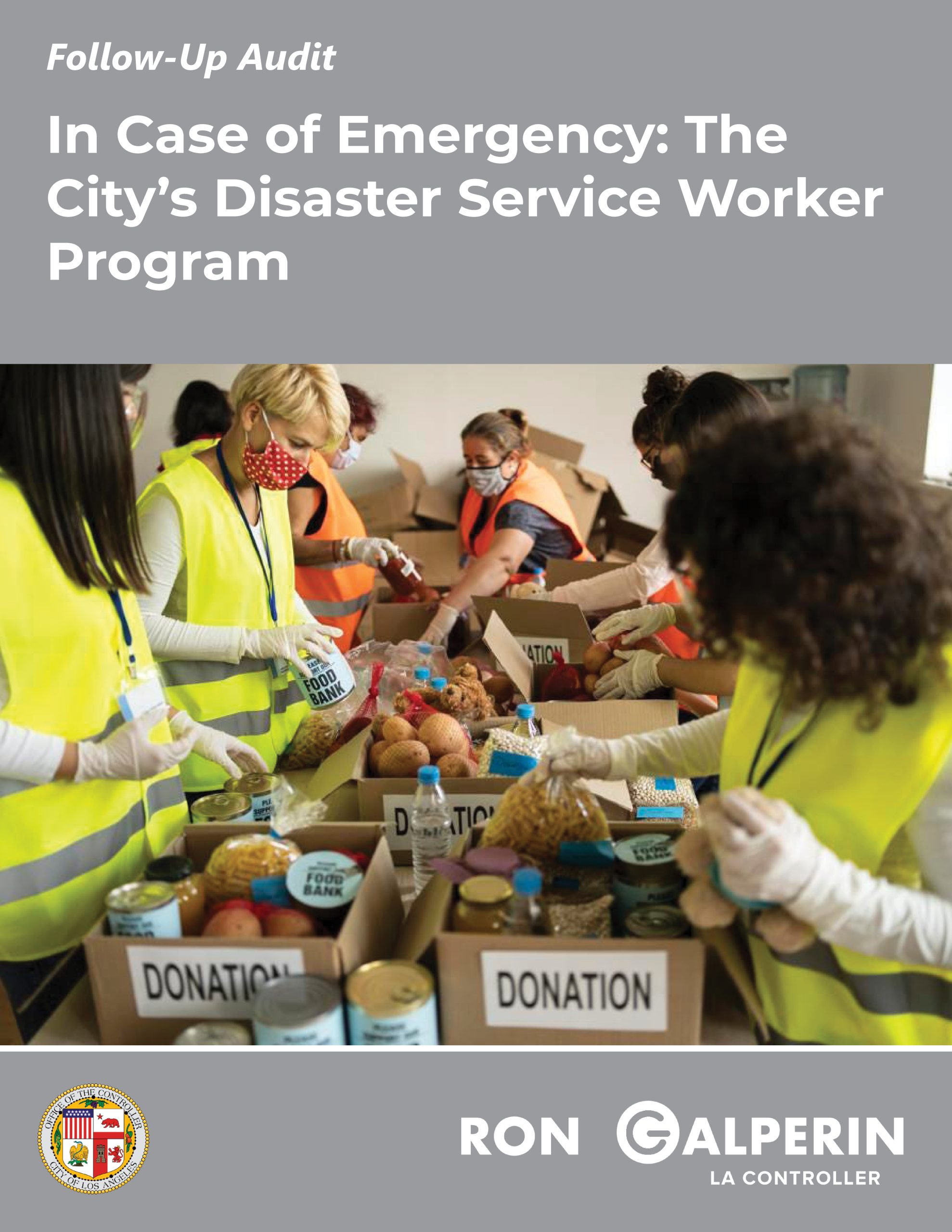 Cover photo of workers putting items into donation boxes